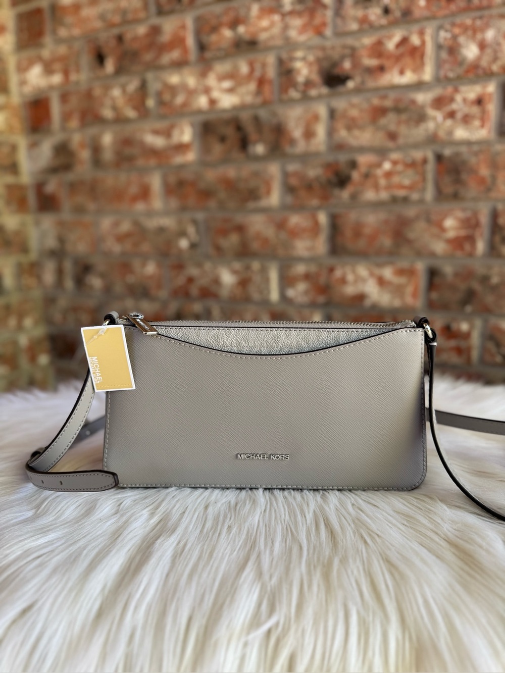 Michael Kors Pebbled Leather Crossbody in Light Gray